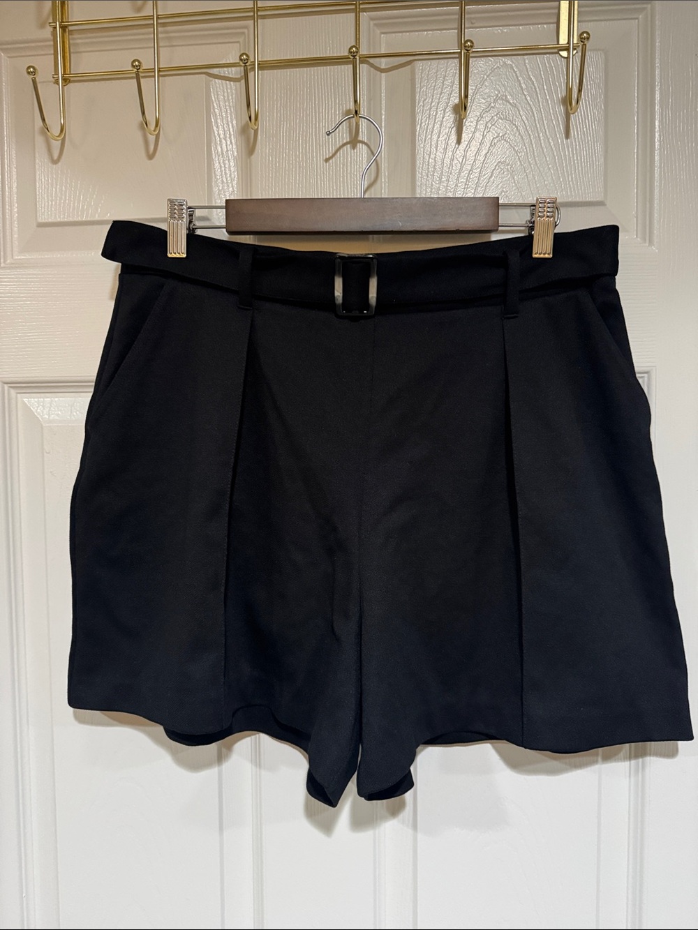 Black High-Waist Belted Shorts